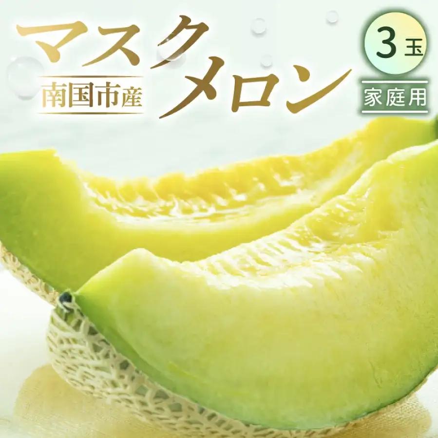 【先行予約】マスクメロン（家庭用） 3玉入 青肉品種 高級メロン！ ／ マスクメロン 果物 フルーツ ギフト 農家直送 NE026