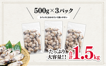 急速冷凍！ 国産牡蠣1.5kg（500g×3袋）冷凍 加熱用 殻なし 牡蠣フライ・鍋に◎ 国産 牡蠣 海鮮 急速凍結 鍋 の季節に もつ鍋 水炊き 寄せ鍋 にも合う 小分け カキフライ 牡蠣フライ グ