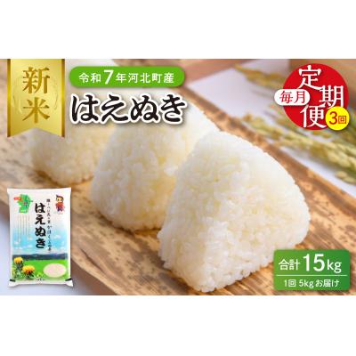 ふるさと納税 河北町 【令和7年産米】※2025年10月中旬開始※ はえぬき15kg(5kg×3ヶ月)定期便 山形県産