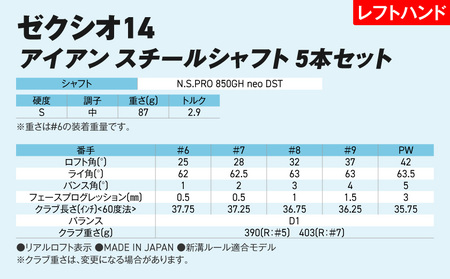 ゼクシオ 14 アイアン レフトハンドモデル スチールシャフト 5本セット【S】《2025年モデル》_IJ-C705-S
