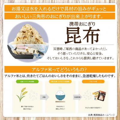 ふるさと納税 大崎市 【5年保存】尾西の携帯おにぎり 昆布50個セット アルファ米 防災 備蓄 保存食 非常食 ライス |  | 01