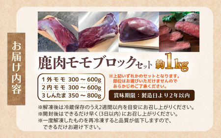 ジビエ 鹿肉 モモ ブロック セット 約1.0kg【添加物不使用 肉 シカ肉 国産】 [m77-a004]