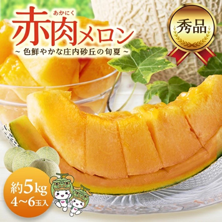 
                  庄内砂丘の旬夏 「秀品 赤肉メロン」　約5kg(4～6玉入) SB0906
                