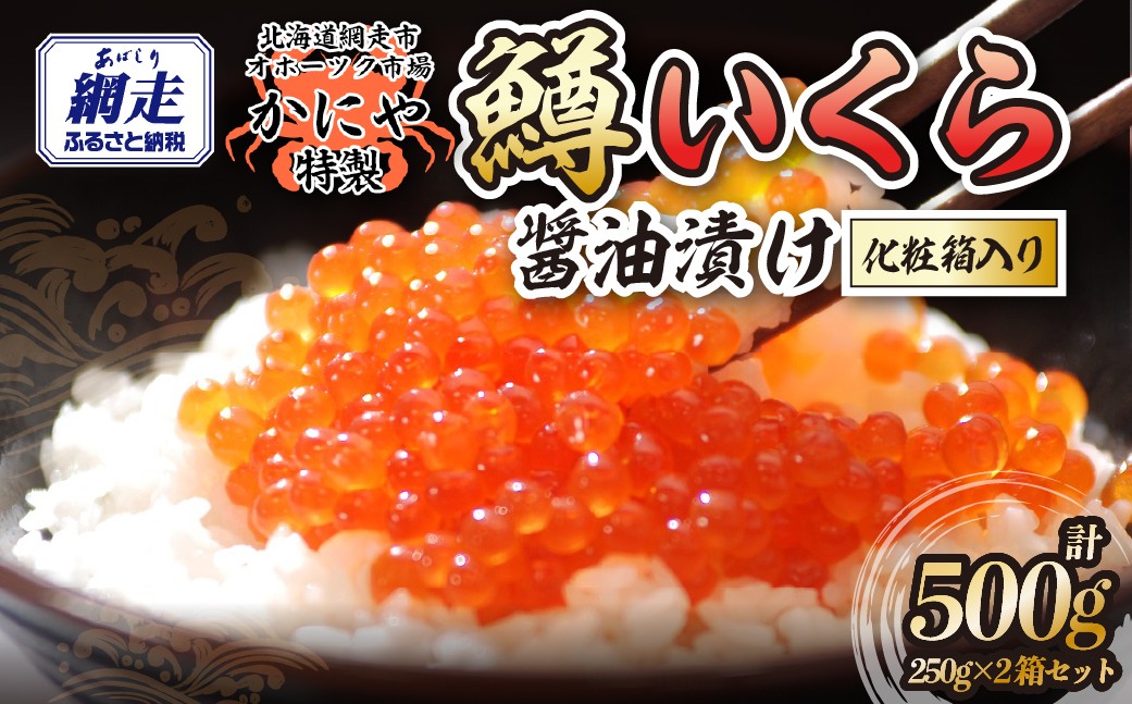
                  特製鱒いくら醤油漬け２箱500g化粧箱入り 【 ふるさと納税 人気 おすすめ ランキング いくら 鱒いくら 鱒イクラ ますいくら ますイクラ ます マス マスイクラ 醤油漬 いくら醤油 いくら醤油漬け ギフト 贈答 贈り物 冷凍 新鮮 セット かにや オホーツク 北海道 網走市 送料無料 】 ABAO121
                