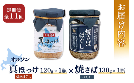 【定期便：全11回】真ほっけほぐし×焼さばほぐし2個セット【04011101】