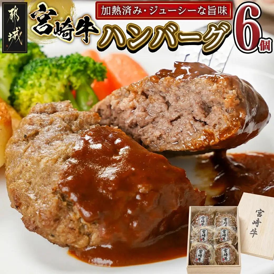 加熱済み☆宮崎牛ハンバーグ6個_14-8405_(都城市)都城産 宮崎牛 ハンバーグ 湯せん 贈り物 ギフト