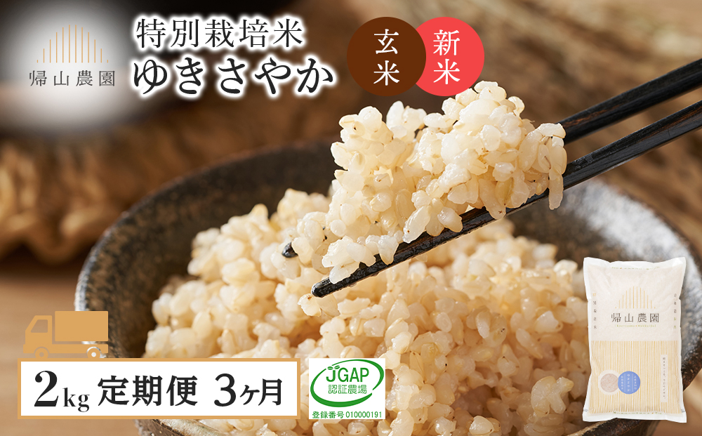 【令和8年産新米予約】【定期便 3ヶ月】特別栽培米産地直送 玄米 ゆきさやか 2kg×3回 《帰山農園》