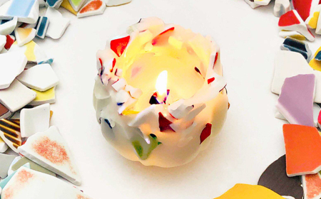 【波佐見焼】かけらキャンドル~tulip~ アロマキャンドル（オレンジ）＆波佐見焼 キャンドル 受け皿 セット　【野田武一商店】[FF04]