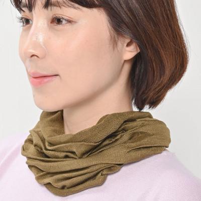 ふるさと納税 大和高田市 日本製 シルク100% スヌード 筒形 耳穴4穴 ネックウォーマー(オリーブ) (741-7590)