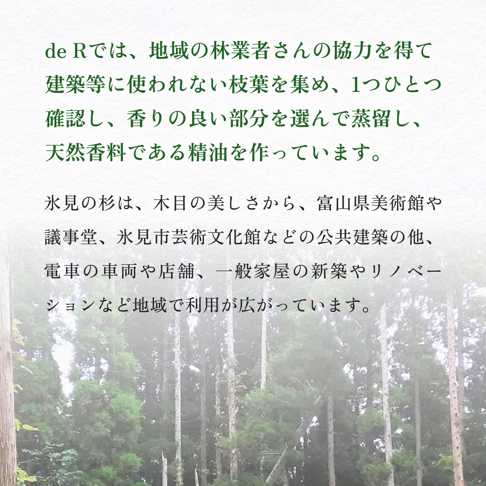 de R  氷見杉 Hair & Skin Oil 30ml（de R 001オイル 氷見杉の香り ヘア＆スキンオイル） 富山県 氷見市 ヘアオイル スキンオイル 美容 杉_イメージ5