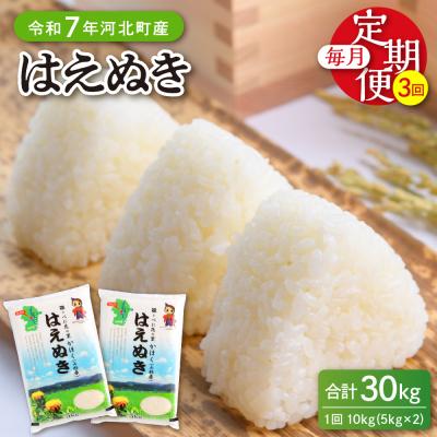 ふるさと納税 河北町 【令和7年産米】2026年5月中旬開始 はえぬき30kg(10kg×3ヶ月)定期便 山形県産