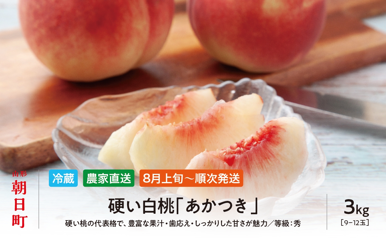 
            白桃 あかつき 3kg 9～12個 秀品 【2025年8月中旬発送】山形県 朝日町産 農家直送 山形産 もも モモ 桃 ピーチ 果物 先行予約 フルーツ 夏
          