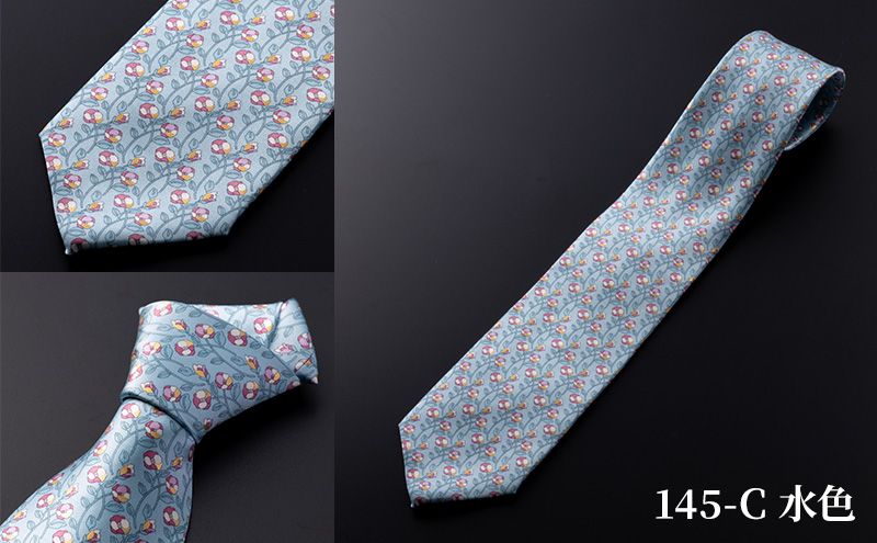 「七代目 吉澤与市の世界」オリジナルネクタイ「椿」 ファッション小物 メンズ 紳士 ビジネス スーツ 【145-C／水色】