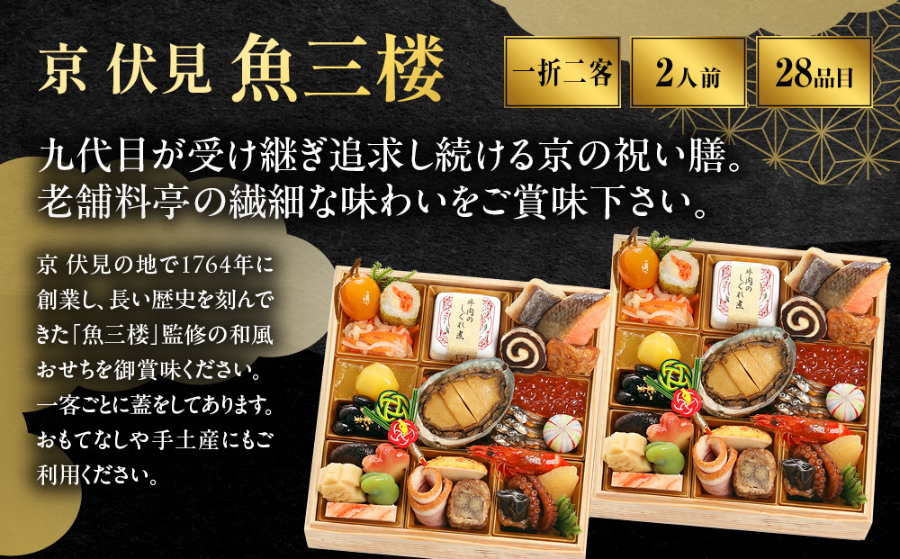【京 伏見 魚三楼】和風一人折二客組 -20　京都 老舗料亭 人気おせち［ 京都 老舗 料亭 おせち料理 和風おせち 人気 おすすめ グルメ 日本料理 京料理 2027 正月 お祝い お取り寄せ 通販