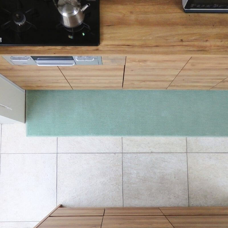 北欧風キッチンマット ラグマットタイプ 45×150cm ノーマル型 アッシュミント 抗菌防臭 SEK 織人しきもの屋工房 diw0031