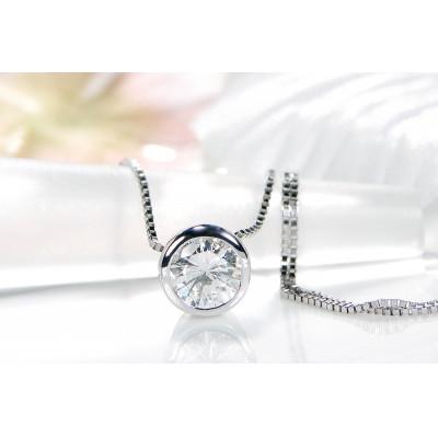 ふるさと納税 昭和町 【0.5ctUP】Pt900 Hカラー フクリン留め 一粒ダイヤモンドネックレス【ソーティング付き】 |  | 01