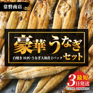 豪華 国産うなぎセット（うなぎの白焼き10匹・うなぎ大和煮2パック）【最短3日発送】