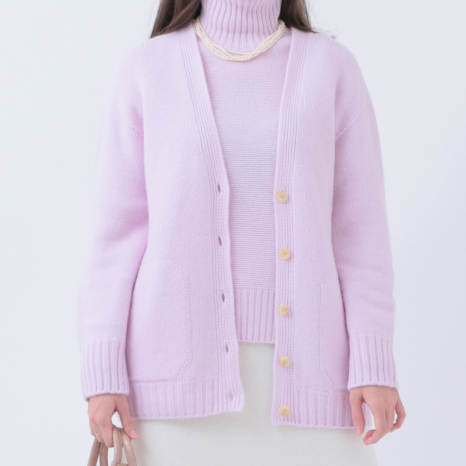 【ふるさと納税】ルーエンローズ カシミヤ Vネックカーディガン（ラベンダーピンク） ニット ファッション おしゃれ 日本製 秋 冬 プレゼント ギフト RU2311-03 丸正ニットファクトリー株式会社