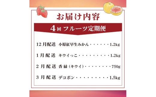 旬のフルーツ 定期便 4回 Fコース 果物 フルーツ 小原紅早生 みかん キウイ 香緑 キウイっこ キウイフルーツ グリーンキウイ デコポン 不知火 柑橘 蜜柑 スイーツ デザート ケーキ ゼリー ジ