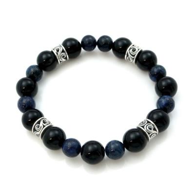 ふるさと納税 神戸市 パワーストーン×シルバーブレス Lサイズ オニキス ラピスラズリ 天然石 神戸市 DJ-013L |  | 01