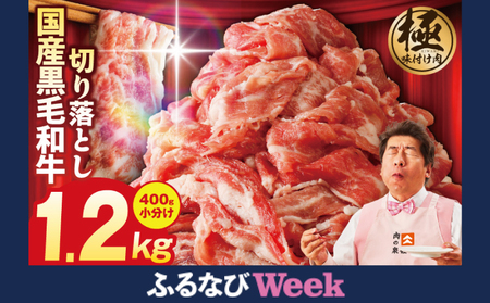 【ふるなびWEEK対象】【3パック】味付け 黒毛和牛切り落とし 1.2kg 小分け 400g×3 訳あり 特別寄附金額 焼肉 BBQ 牛肉 FN-Limited-PR