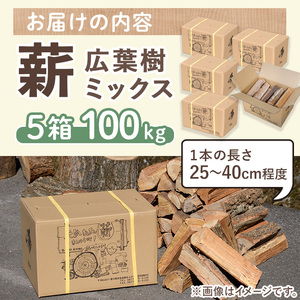 ＜数量・期間限定＞ 香川県まんのう町産 薪セット「広葉樹ミックス」(約20kg×5箱・計100kg) 国産 くぬぎ こなら 乾燥 薪 割り薪 薪ストーブ 木材 広葉樹 焚火 アウトドア キャンプ 【m