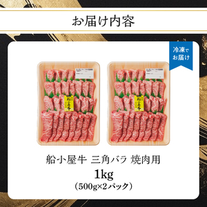 【牛肉】 船小屋牛 三角バラ 焼肉 【1kg】《筑後》【冷凍】 176-020