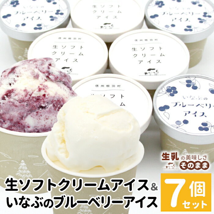 【ふるさと納税】生ソフトクリーム＆稲武のブルーベリー 7個入り80ml 生乳 ブルーベリー ソース ソフトクリーム 無農薬 スイーツ 果物 マーブルアイス 人気 ギフト 5000円