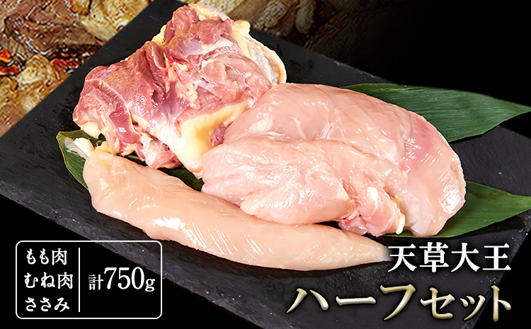 
                  天草大王　ハーフセット 約750g 《60日以内に出荷予定(土日祝除く)》 【幻の地鶏】もも・むね・ささみ各1枚 熊本県産 長洲町
                
