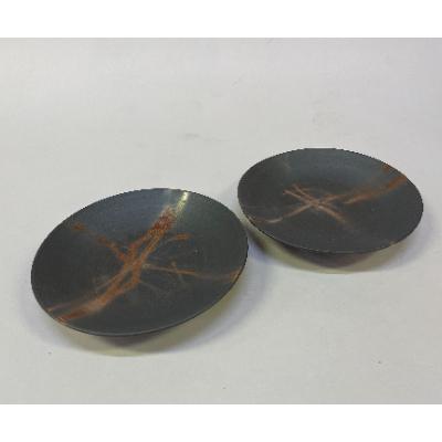 ふるさと納税 備前市 備前焼　ヒダスキ平皿2枚組(青焼)