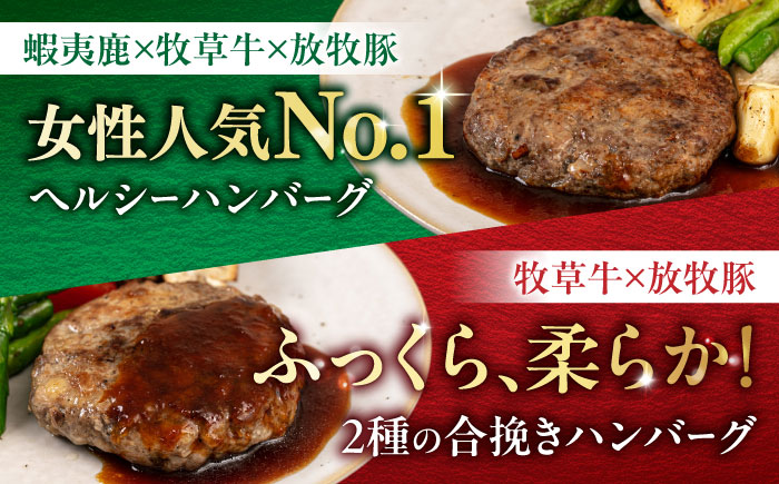 【全6回定期便】ハンバーグ 食べ比べ 10個セット（蝦夷鹿/牧草牛/放牧豚）《厚真町》【GOODGOOD株式会社】 ハンバーグ 鹿肉 牛肉 豚肉 セット 食べ比べ 小分け 冷凍配送 北海道 [AXBP