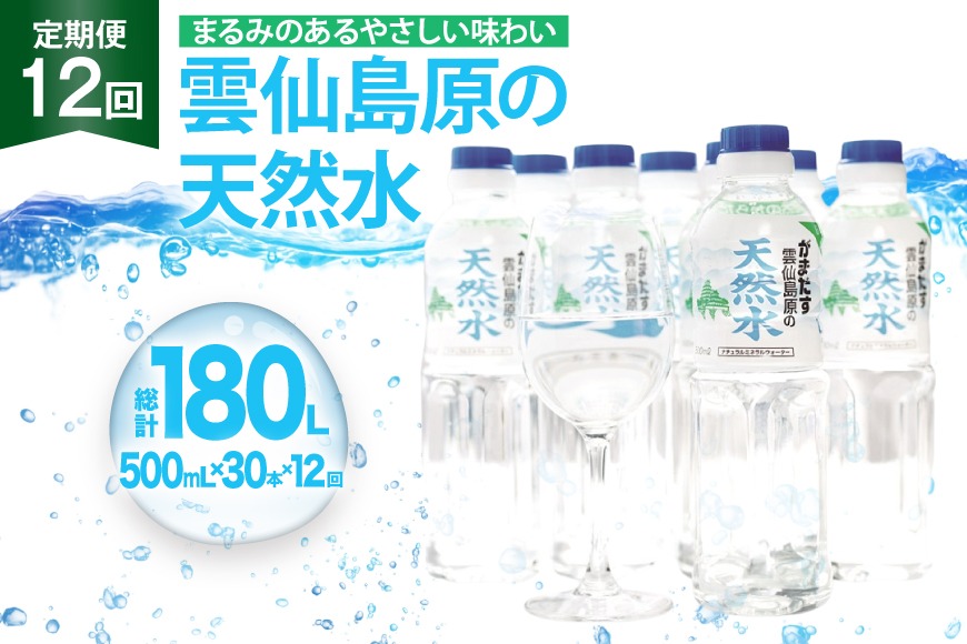 AJ617 山崎本店酒造場 【12回定期便】 雲仙島原の天然水 500mL 30本 計15L [ 水 ペットボトル 天然水 おいしい 備蓄 日用品 大容量 定期便 定期 1年 名水百選 軟水 長崎県 島原市 ]
