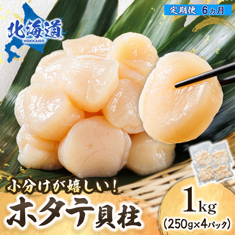 【定期便 6ケ月連続】北海道産 ホタテ貝柱 （約250g×4コ 計1kg） 帆立 ホタテ ほたて 貝柱 冷凍 刺身 刺し身 小分け ホタテ貝柱 北海道 釧路町 釧路超 特産品