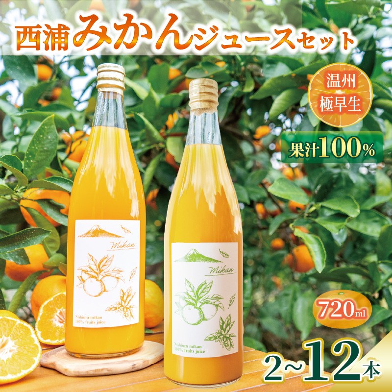 
            オレンジ ジュース ストレート 果汁 100％ 温州 極早生 みかん 720ml×2～12本 飲み比べ セット 西浦 蜜柑 濃厚 飲み物 ミカン 人気 贈答用 静岡 沼津
          