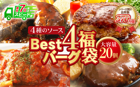 W61-32R09 【7営業日以内発送】 Best4バーグ 20個セット ハンバーグ 4種ハンバーグセット 大容量 20個 合挽 冷凍 個包装 大人気ハンバーグ 湯煎 レンチン レンジ牛肉 豚肉 洋食 デミソース ジャポネ てりやき トマト ボイル 簡単 家庭用 みんなが喜ぶ 人気 コスパ ハンバーグ 福智 手軽 送料無料 【wksg01】 【fukuchi00】