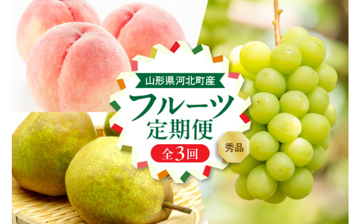 【令和8年産】河北町の夏と秋を満喫！お取り寄せフルーツ定期便3回(白桃・シャインマスカット・ラフランス)　【山形eLab】 ka074-030-r8