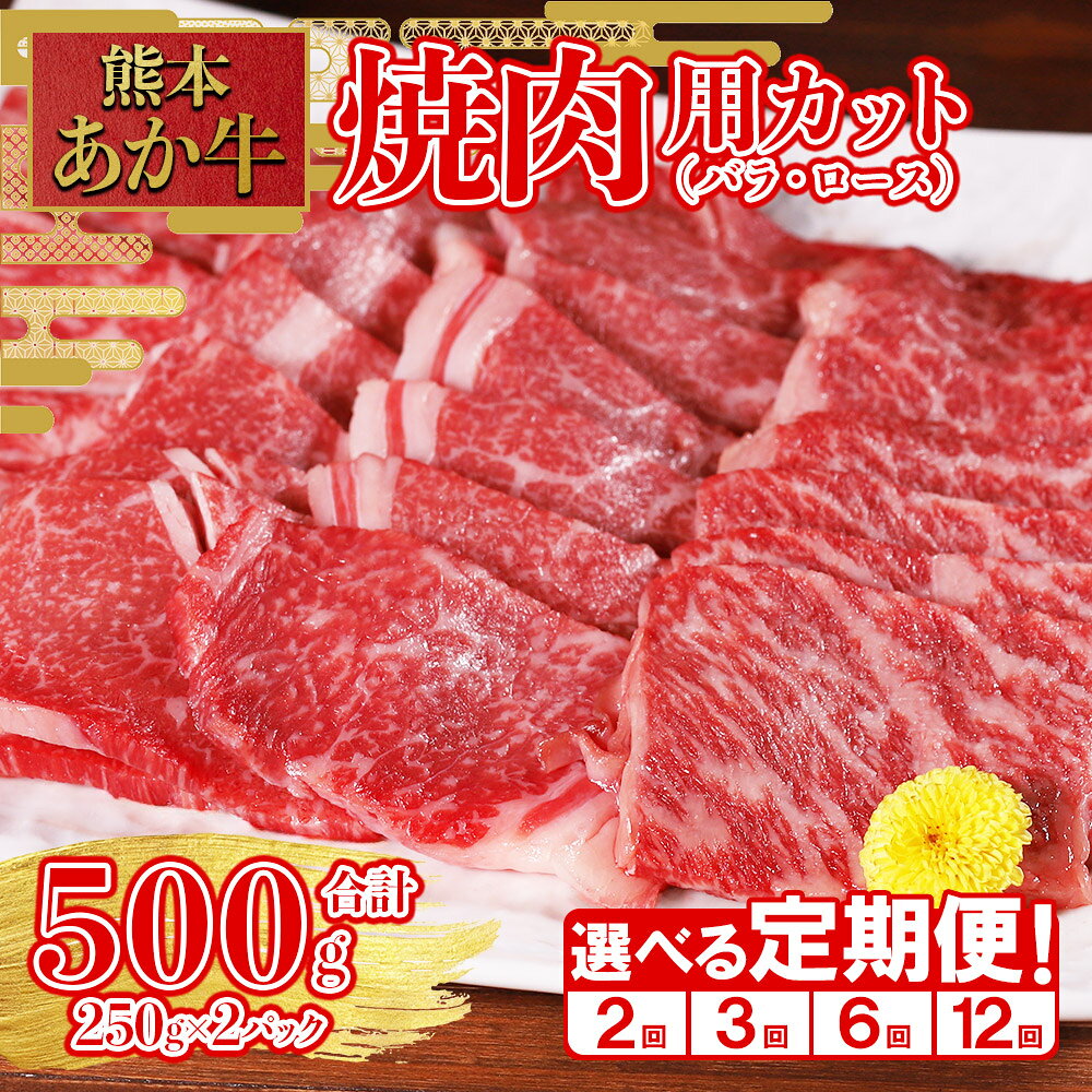 【ふるさと納税】 定期便 熊本和牛 あか牛 焼肉用 カット バラ ロース 500g (250g×2パック) 牛肉 肉 和牛 焼肉 BBQ 焼肉セット 赤身 冷凍 小分け 焼き肉 熊本県 水上村