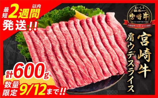 【最短2週間以内で発送】数量限定 期間限定 宮崎牛 肩ウデ スライス 計600g 肉 牛肉 国産 すき焼き 人気 黒毛和牛 赤身 しゃぶしゃぶ A4 A5 等級 ギフト 贈答 小分け 食品 宮崎県 送料無料_BB131-23-ZO2-2W