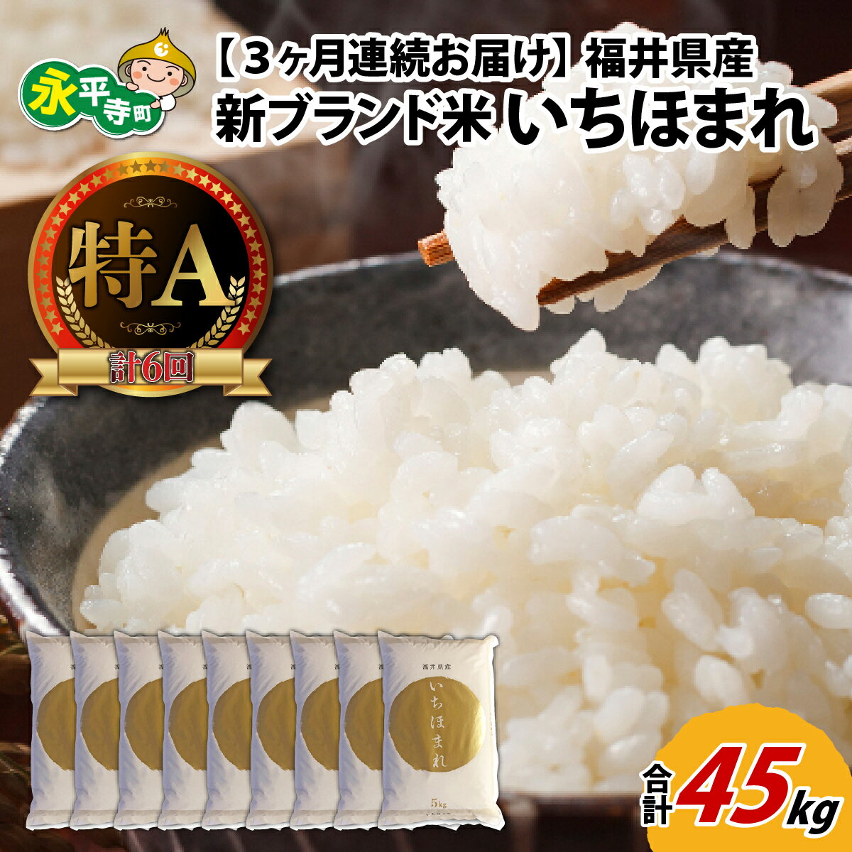 【ふるさと納税】【3ヶ月連続お届け】令和7年度産 福井県産新ブランド米 いちほまれ 15kg（5kg×3袋）×3ヶ月（計45kg） / 白米 精米 ご飯 ごはん 定期便