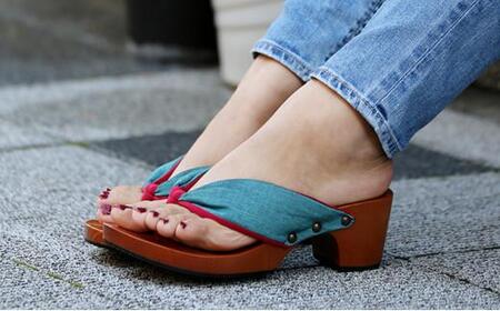 下駄　hitete 6.5cm KC-26 畳縁・ターコイズ/ワイン Lサイズ