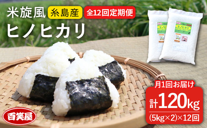 【全12回定期便】米旋風 ヒノヒカリ 10kg（5kg×2）《百笑屋》九州／福岡／糸島／お米／環境／山林／おにぎり [ABF025]