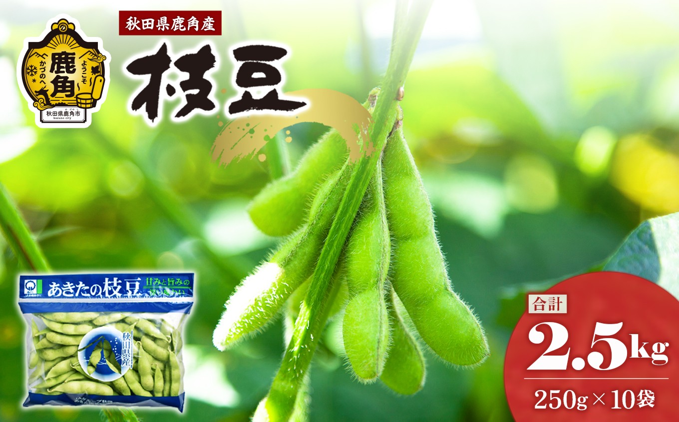 
                  秋田県鹿角市産 枝豆 2.5kg（250g×10袋）【トライズ】  秋田県特別栽培農法 採れたて えだまめ 小分け えだ豆 産地直送 農家直送 旬 新鮮 甘い 県産 国産 秋田県 あきた 鹿角市 鹿角 送料無料 
                