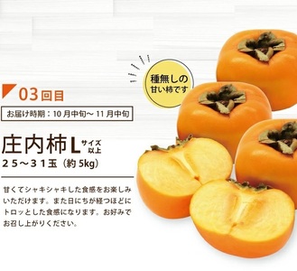 SD0095　【3回定期便】酒田の実り定期便2024 (アンデスメロン、刈屋梨、庄内柿)