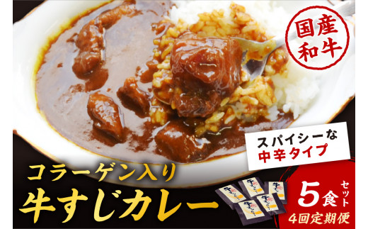 【4回定期便】ゴロッ!と入ったコラーゲン　博多和牛　牛すじカレー5食セット【001-0387】　