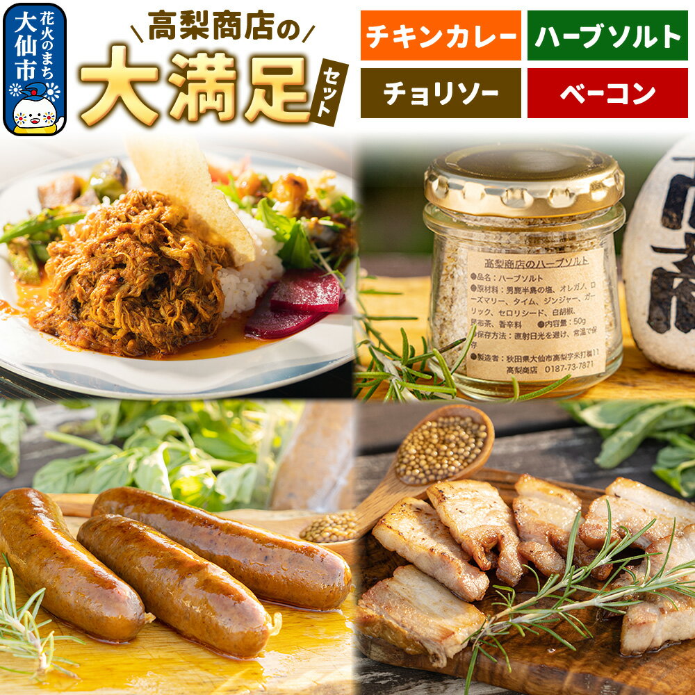 【ふるさと納税】ポークチョリソー×10本＆ベーコン400g＆高梨商店のチキンカレー×2＆ハーブソルト50gの大満足セット
