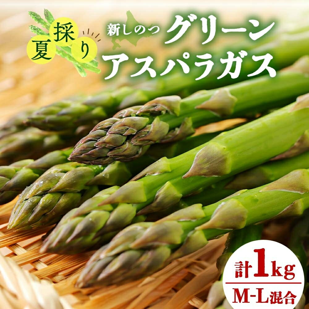 【ふるさと納税】北海道 新しのつ産 夏採れ グリーン アスパラガス 1kg M-L サイズ混合 旬 アスパラ 野菜 農作物 朝採れ 新鮮 国産 甘い 人気 お取り寄せ 専用箱 JA新しのつ 送料無料 　お届け：2025年7月初旬～8月下旬