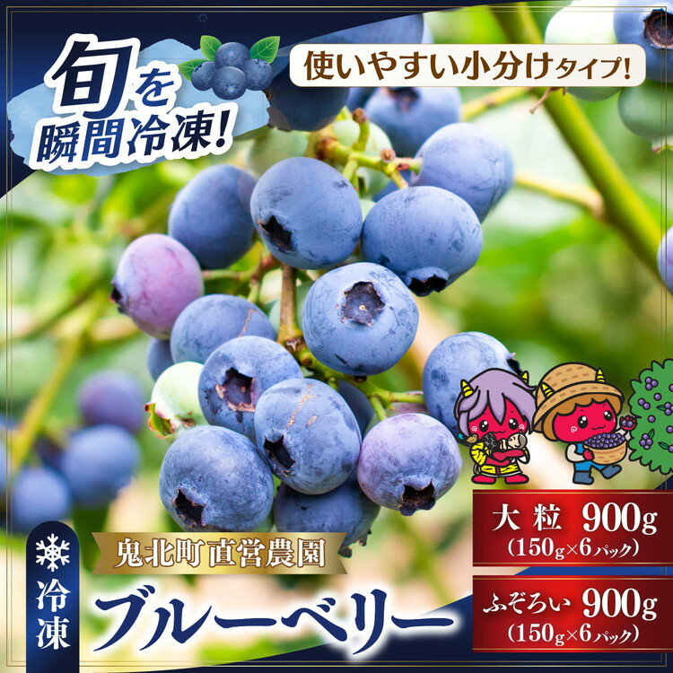 【ふるさと納税】＼選べるサイズ／【先行予約】冷凍ブルーベリー900g（150g×6P） | 選別済み 無選別 大粒 不揃い 国産 個包装 小分け 冷凍 鬼北町直営農園 果実 フルーツ 果物 くだもの 朝食 ヨーグルト　鬼北町役場 日吉支所 愛媛県 ※2026年8月～発送