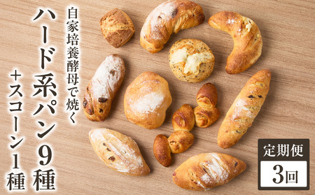 【全3回定期便】選べる回数！自家培養酵母で焼くハード系パン9種＋スコーン1種セット！065-04-T02