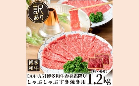 BB031.訳あり！【A4～A5】博多和牛赤身霜降りしゃぶしゃぶすき焼き用（肩・モモ）約1.2kg（600g×2p）【博多和牛】