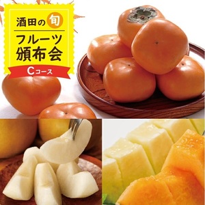 SE0480　【3回定期便】酒田の季節のフルーツ頒布会 Ｃコース2026 (プレミアム〔大玉〕メロン、刈屋梨、庄内柿)